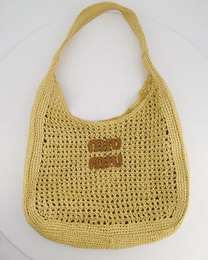 Miu Miu Beige Woven Hobo Bag with Brown Logo and Internal Canvas Pouch