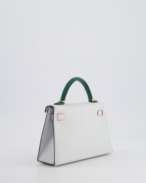 *NEW COLOURS* Hermès Mini Kelly II Tricolour 20cm Bag In Gris Platine, Mauve Pale and Vert Moyen Epsom Leather with Gold Hardware