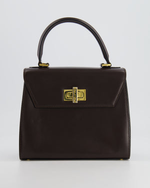 Celine Vintage Chocolate Brown Kelly Top-Handle Leather Bag with Gold Hardware