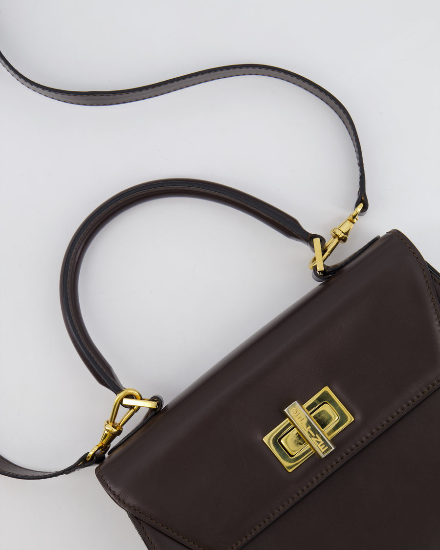 Celine Vintage Chocolate Brown Kelly Top-Handle Leather Bag with Gold Hardware