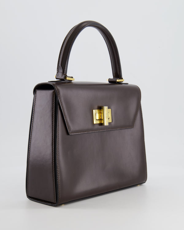 Celine Vintage Chocolate Brown Kelly Top-Handle Leather Bag with Gold Hardware