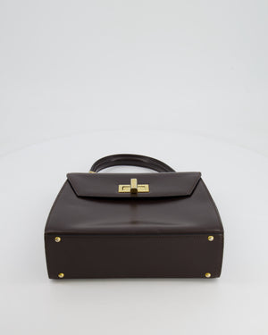 Celine Vintage Chocolate Brown Kelly Top-Handle Leather Bag with Gold Hardware