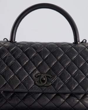 Chanel 20P Black Medium Aged Calfskin Coco Top Handle Bag with So Black Hardware