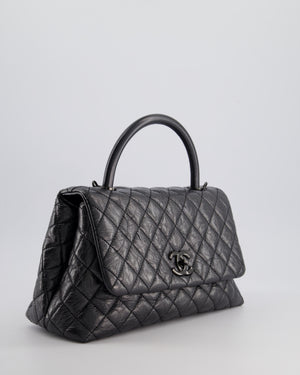 Chanel 20P Black Medium Aged Calfskin Coco Top Handle Bag with So Black Hardware