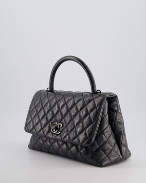 Chanel 20P Black Medium Aged Calfskin Coco Top Handle Bag with So Black Hardware