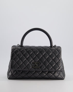 Chanel 20P Black Medium Aged Calfskin Coco Top Handle Bag with So Black Hardware