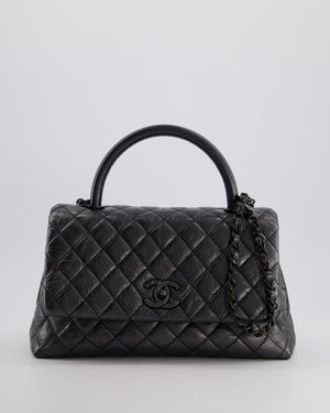 Chanel 20P Black Medium Aged Calfskin Coco Top Handle Bag with So Black Hardware