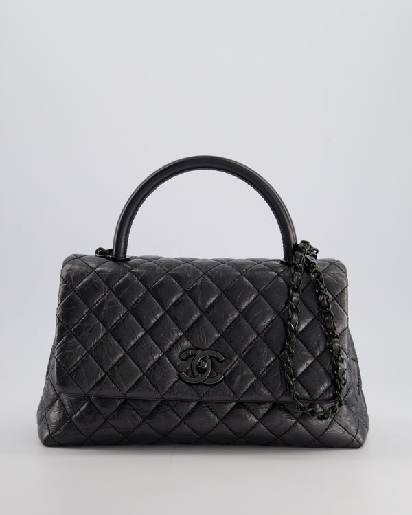 Chanel 20P Black Medium Aged Calfskin Coco Top Handle Bag with So Black Hardware