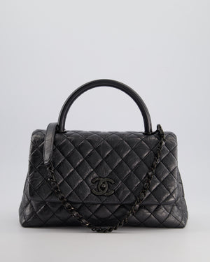 Chanel 20P Black Medium Aged Calfskin Coco Top Handle Bag with So Black Hardware