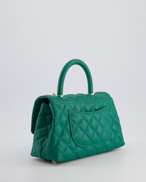 *RARE* Chanel Small Emerald Green Coco Flap Top Handle Bag in Caviar Quilted Leather with Champagne Gold Hardware