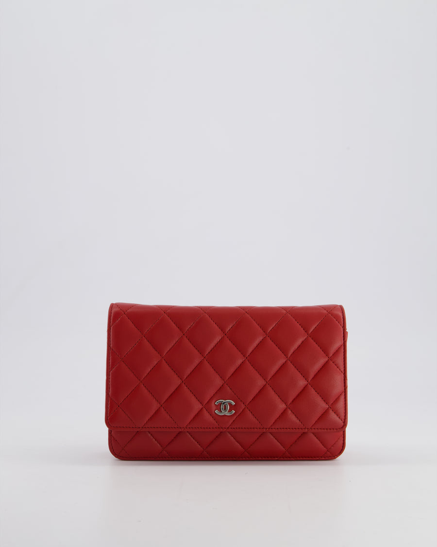 Chanel Deep Red Wallet on Chain Bag in Lambskin Leather with Silver Hardware