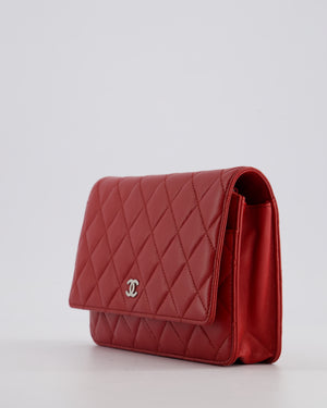 Chanel Deep Red Wallet on Chain Bag in Lambskin Leather with Silver Hardware