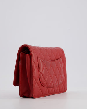 Chanel Deep Red Wallet on Chain Bag in Lambskin Leather with Silver Hardware