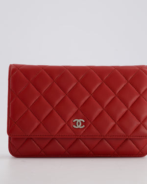 Chanel Deep Red Wallet on Chain Bag in Lambskin Leather with Silver Hardware