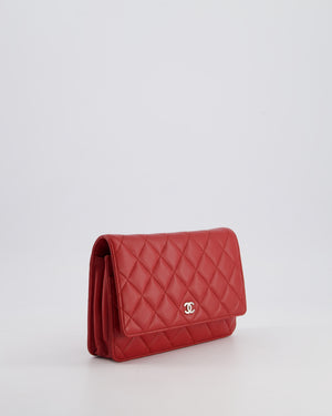 Chanel Deep Red Wallet on Chain Bag in Lambskin Leather with Silver Hardware