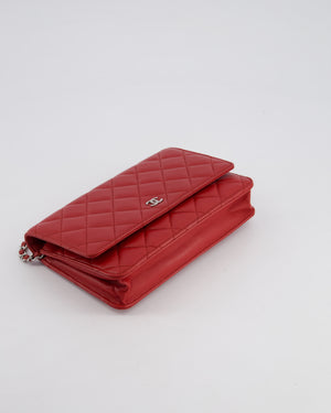 Chanel Deep Red Wallet on Chain Bag in Lambskin Leather with Silver Hardware