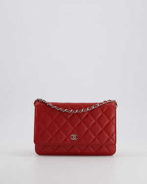 Chanel Deep Red Wallet on Chain Bag in Lambskin Leather with Silver Hardware