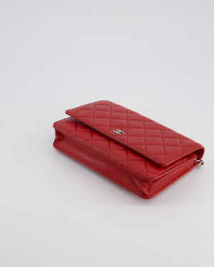 Chanel Deep Red Wallet on Chain Bag in Lambskin Leather with Silver Hardware