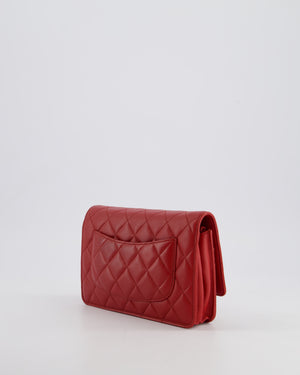 Chanel Deep Red Wallet on Chain Bag in Lambskin Leather with Silver Hardware