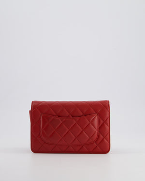 Chanel Deep Red Wallet on Chain Bag in Lambskin Leather with Silver Hardware