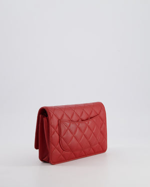 Chanel Deep Red Wallet on Chain Bag in Lambskin Leather with Silver Hardware