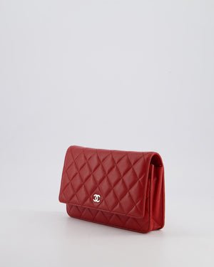 Chanel Deep Red Wallet on Chain Bag in Lambskin Leather with Silver Hardware