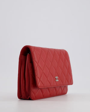 Chanel Deep Red Wallet on Chain Bag in Lambskin Leather with Silver Hardware