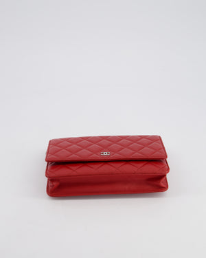 Chanel Deep Red Wallet on Chain Bag in Lambskin Leather with Silver Hardware