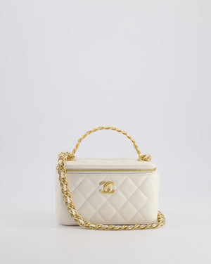 *HOT* Chanel White Vanity Top Handle Bag in Lambskin Leather with Champagne Gold Hardware