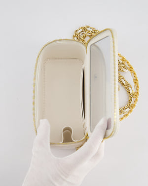 *HOT* Chanel White Vanity Top Handle Bag in Lambskin Leather with Champagne Gold Hardware