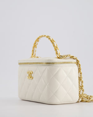 *HOT* Chanel White Vanity Top Handle Bag in Lambskin Leather with Champagne Gold Hardware