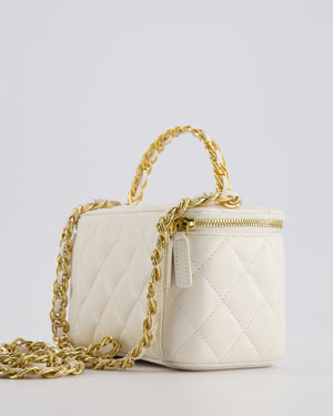 *HOT* Chanel White Vanity Top Handle Bag in Lambskin Leather with Champagne Gold Hardware