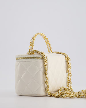 *HOT* Chanel White Vanity Top Handle Bag in Lambskin Leather with Champagne Gold Hardware