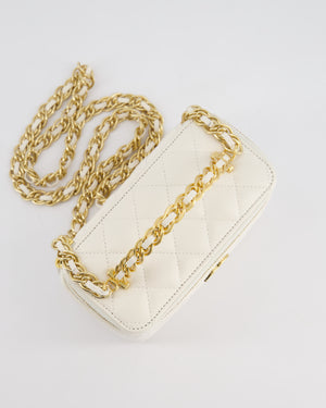 *HOT* Chanel White Vanity Top Handle Bag in Lambskin Leather with Champagne Gold Hardware