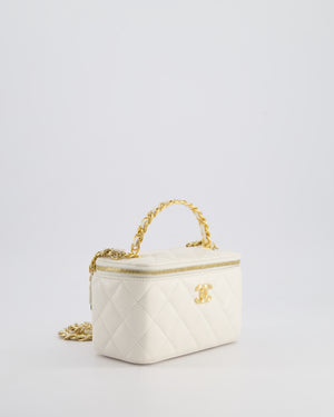 *HOT* Chanel White Vanity Top Handle Bag in Lambskin Leather with Champagne Gold Hardware