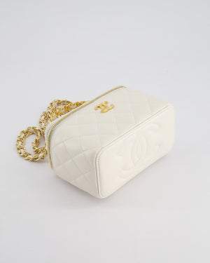 *HOT* Chanel White Vanity Top Handle Bag in Lambskin Leather with Champagne Gold Hardware