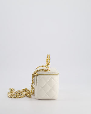 *HOT* Chanel White Vanity Top Handle Bag in Lambskin Leather with Champagne Gold Hardware