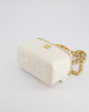 *HOT* Chanel White Vanity Top Handle Bag in Lambskin Leather with Champagne Gold Hardware