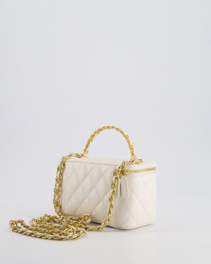 *HOT* Chanel White Vanity Top Handle Bag in Lambskin Leather with Champagne Gold Hardware