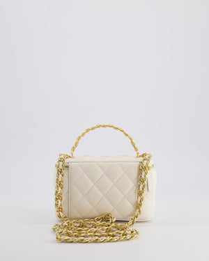 *HOT* Chanel White Vanity Top Handle Bag in Lambskin Leather with Champagne Gold Hardware