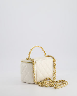 *HOT* Chanel White Vanity Top Handle Bag in Lambskin Leather with Champagne Gold Hardware