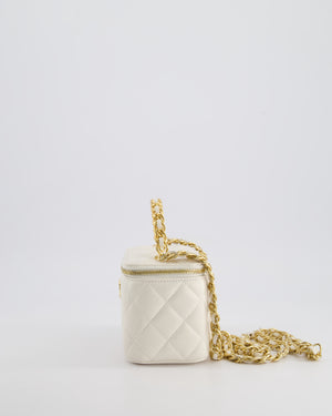 *HOT* Chanel White Vanity Top Handle Bag in Lambskin Leather with Champagne Gold Hardware