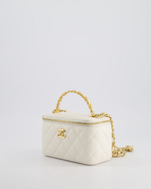 *HOT* Chanel White Vanity Top Handle Bag in Lambskin Leather with Champagne Gold Hardware