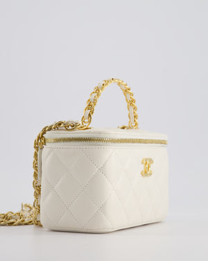 *HOT* Chanel White Vanity Top Handle Bag in Lambskin Leather with Champagne Gold Hardware