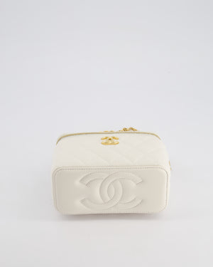 *HOT* Chanel White Vanity Top Handle Bag in Lambskin Leather with Champagne Gold Hardware