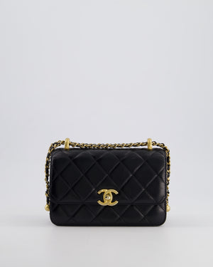 *HOT* Chanel 22B Black Mini Flap Bag in Lambskin Leather with Brushed Gold Hardware