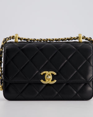 *HOT* Chanel 22B Black Mini Flap Bag in Lambskin Leather with Brushed Gold Hardware