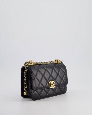 *HOT* Chanel 22B Black Mini Flap Bag in Lambskin Leather with Brushed Gold Hardware