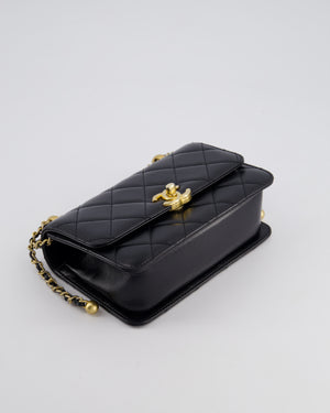 *HOT* Chanel 22B Black Mini Flap Bag in Lambskin Leather with Brushed Gold Hardware