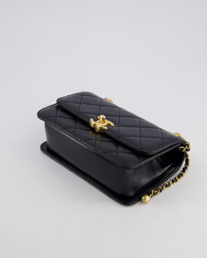 *HOT* Chanel 22B Black Mini Flap Bag in Lambskin Leather with Brushed Gold Hardware